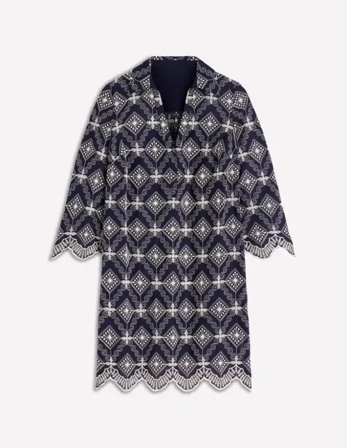 Carmen Broderie Short Dress Navy Broderie