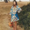Carmen Linen Short Dress Blue Blossom Elegance Carmen Linen Short Dress Blue Blossom Elegance