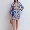 Carmen Linen Short Dress Blue Blossom Elegance Carmen Linen Short Dress Blue Blossom Elegance