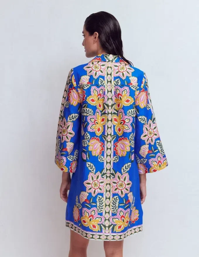 Carmen Linen Short Dress Blue Blossom Elegance Carmen Linen Short Dress Blue Blossom Elegance