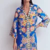 Carmen Linen Short Dress Blue Blossom Elegance Carmen Linen Short Dress Blue Blossom Elegance