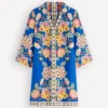 Carmen Linen Short Dress Blue Blossom Elegance Carmen Linen Short Dress Blue Blossom Elegance