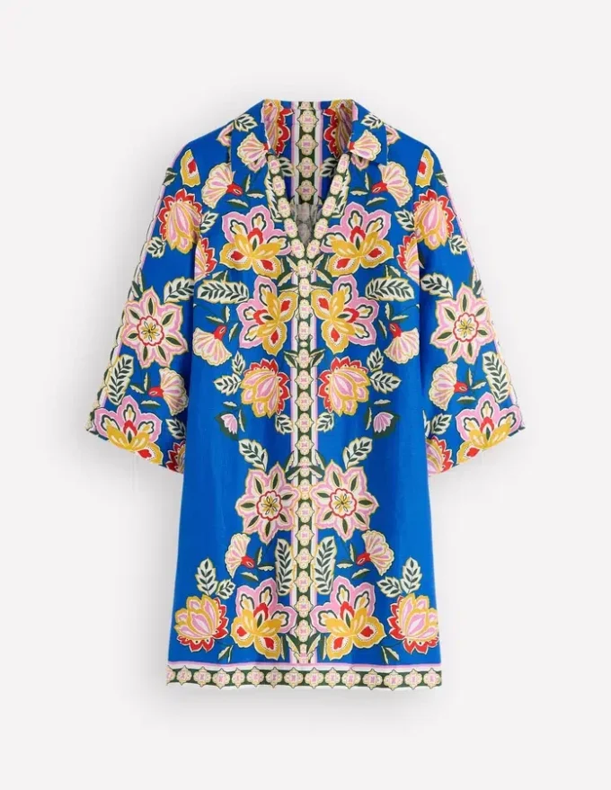 Carmen Linen Short Dress Blue Blossom Elegance Carmen Linen Short Dress Blue Blossom Elegance