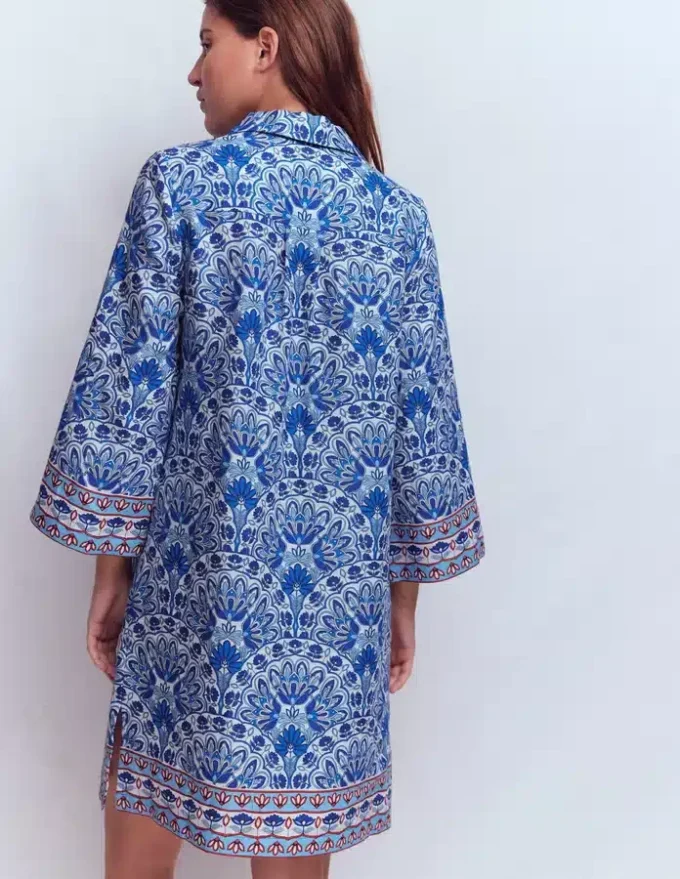 Carmen Linen Short Dress Bright Blue, Elaborate Terrace Carmen Linen Short Dress Bright Blue, Elaborate Terrace