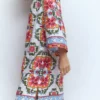 Carmen Linen Short Dress Multi, Ornamental Trellis Carmen Linen Short Dress Multi, Ornamental Trellis