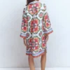 Carmen Linen Short Dress Multi, Ornamental Trellis Carmen Linen Short Dress Multi, Ornamental Trellis