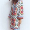 Carmen Linen Short Dress Multi, Ornamental Trellis Carmen Linen Short Dress Multi, Ornamental Trellis