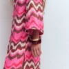 Carmen Linen Short Dress Pink, Zig Zag Wave Carmen Linen Short Dress Pink, Zig Zag Wave
