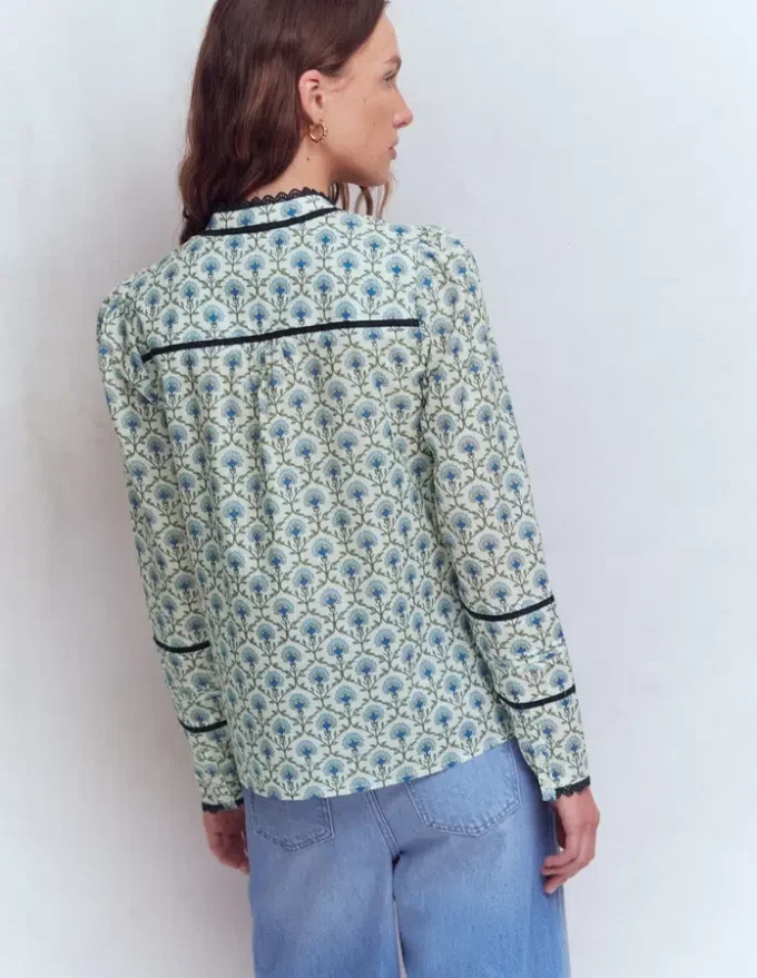 Carmen Trim Detail Cotton Top Ivory, Flower Lattice Carmen Trim Detail Cotton Top Ivory, Flower Lattice