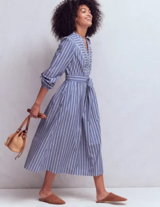 Cary Cotton Midi Dress Bright Blue Varigated Stripe