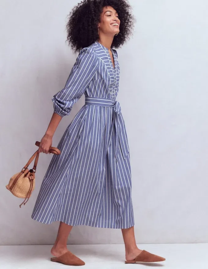 Cary Cotton Midi Dress Bright Blue Varigated Stripe Cary Cotton Midi Dress Bright Blue Varigated Stripe