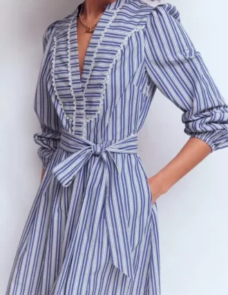 Cary Cotton Midi Dress Bright Blue Varigated Stripe