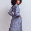 Cary Cotton Midi Dress Bright Blue Varigated Stripe Cary Cotton Midi Dress Bright Blue Varigated Stripe
