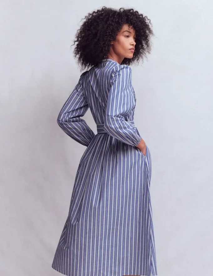 Cary Cotton Midi Dress Bright Blue Varigated Stripe Cary Cotton Midi Dress Bright Blue Varigated Stripe