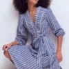 Cary Cotton Midi Dress Bright Blue Varigated Stripe Cary Cotton Midi Dress Bright Blue Varigated Stripe