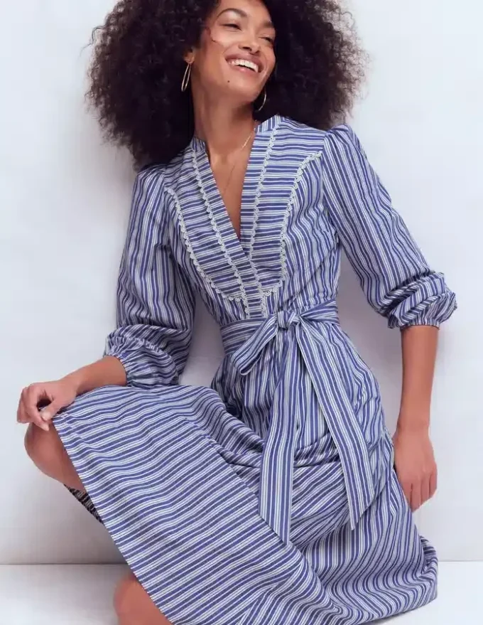 Cary Cotton Midi Dress Bright Blue Varigated Stripe Cary Cotton Midi Dress Bright Blue Varigated Stripe