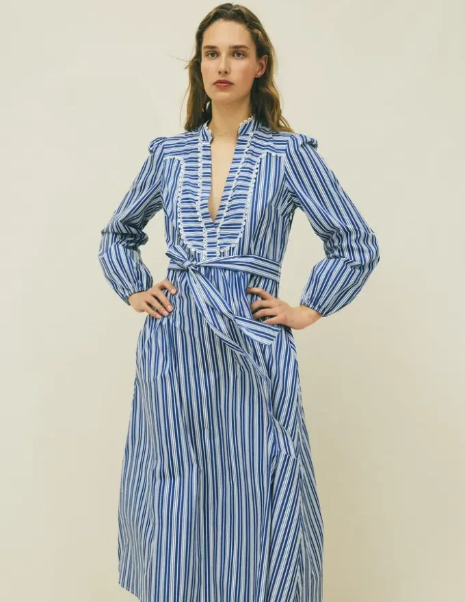 Cary Cotton Midi Dress Bright Blue Varigated Stripe Cary Cotton Midi Dress Bright Blue Varigated Stripe