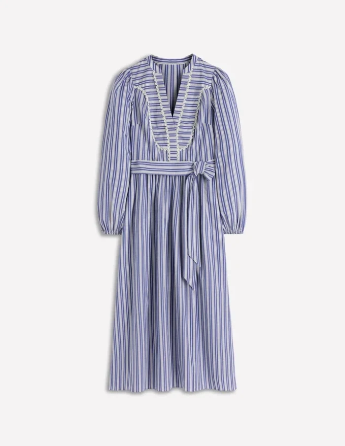 Cary Cotton Midi Dress Bright Blue Varigated Stripe Cary Cotton Midi Dress Bright Blue Varigated Stripe