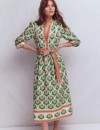 Cary Cotton Midi Dress Multi, Ornamental Stamp