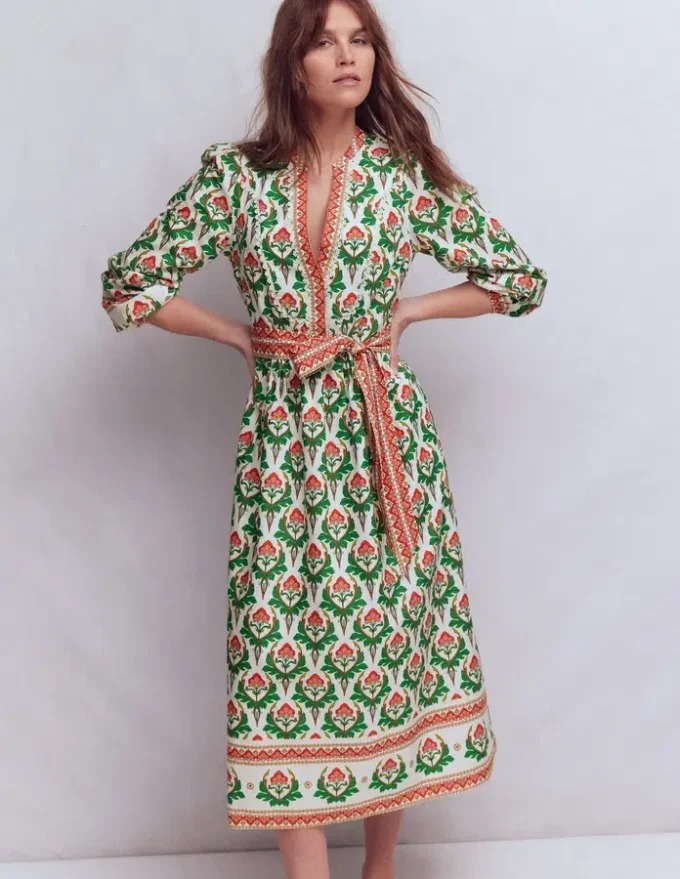 Cary Cotton Midi Dress Multi, Ornamental Stamp Cary Cotton Midi Dress Multi, Ornamental Stamp