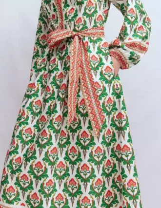 Cary Cotton Midi Dress Multi, Ornamental Stamp