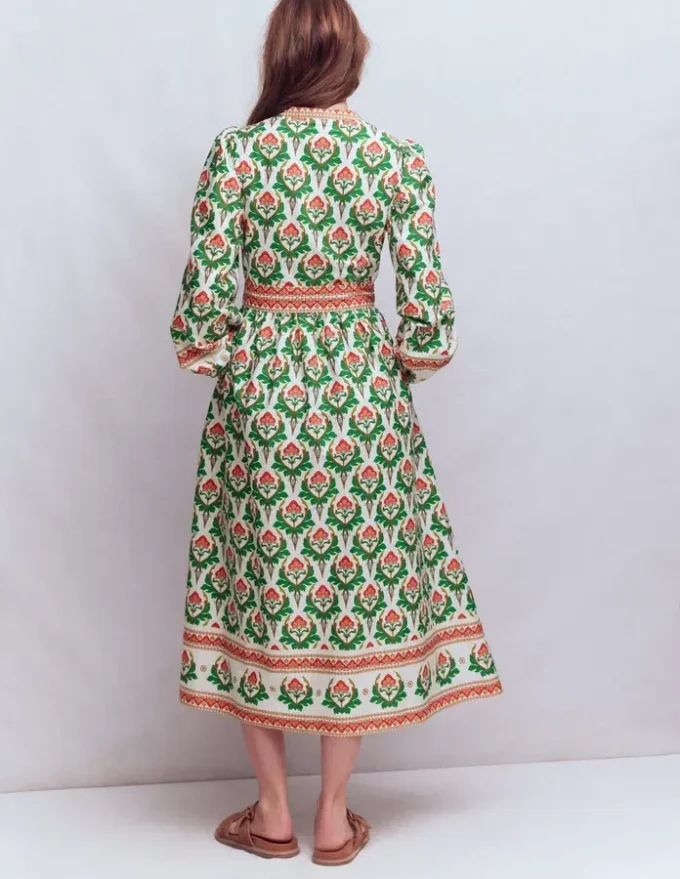 Cary Cotton Midi Dress Multi, Ornamental Stamp Cary Cotton Midi Dress Multi, Ornamental Stamp