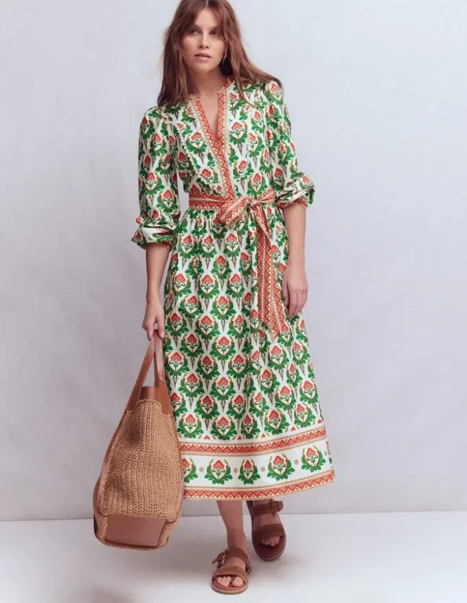 Cary Cotton Midi Dress Multi, Ornamental Stamp Cary Cotton Midi Dress Multi, Ornamental Stamp