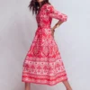 Cary Cotton Midi Dress Red Ornamental Garden Mono Cary Cotton Midi Dress Red Ornamental Garden Mono