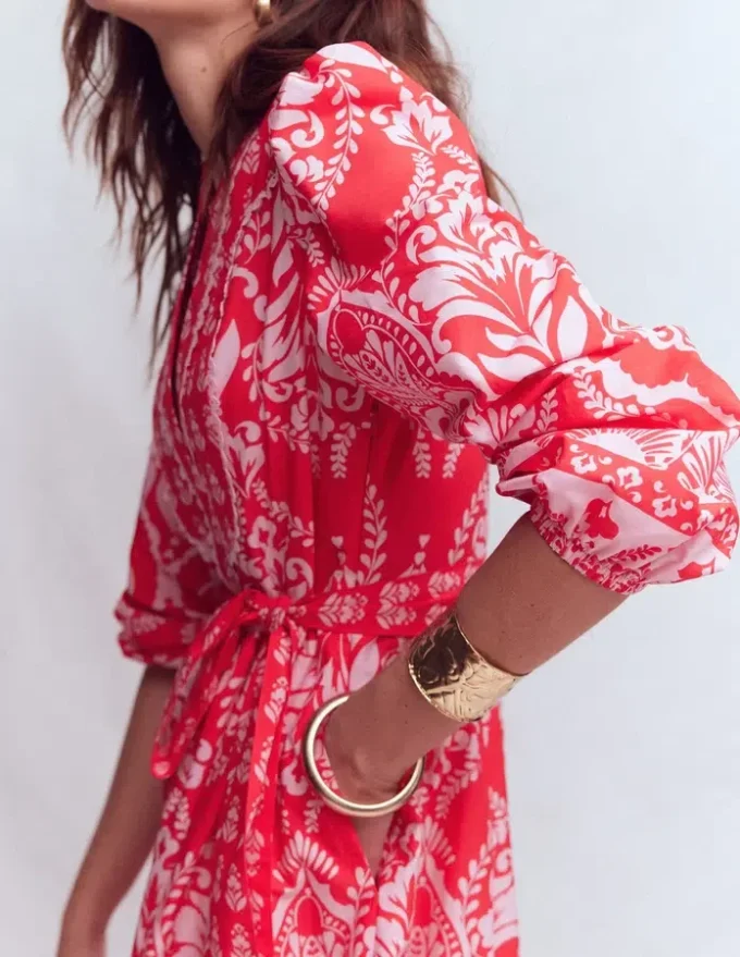 Cary Cotton Midi Dress Red Ornamental Garden Mono Cary Cotton Midi Dress Red Ornamental Garden Mono
