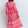 Cary Cotton Midi Dress Red Ornamental Garden Mono Cary Cotton Midi Dress Red Ornamental Garden Mono