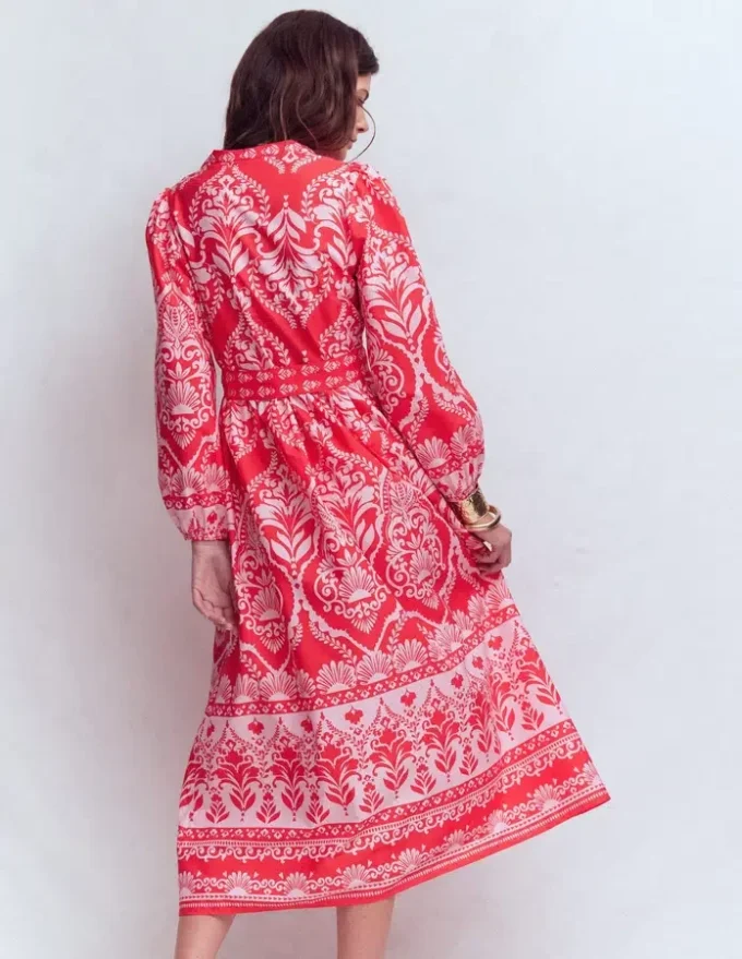 Cary Cotton Midi Dress Red Ornamental Garden Mono Cary Cotton Midi Dress Red Ornamental Garden Mono
