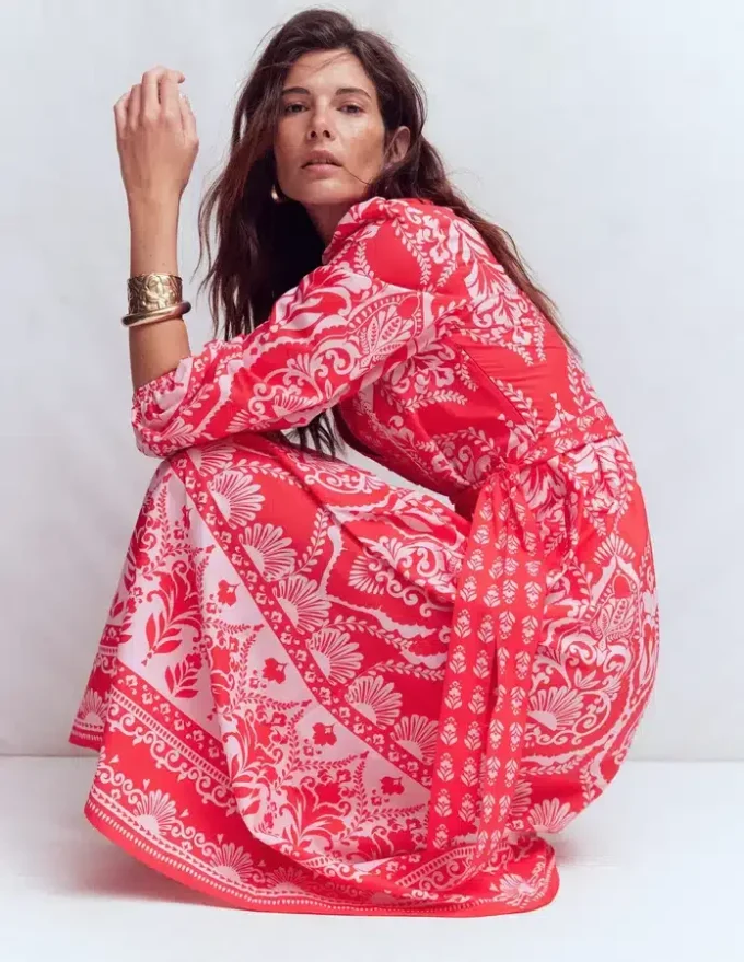 Cary Cotton Midi Dress Red Ornamental Garden Mono Cary Cotton Midi Dress Red Ornamental Garden Mono