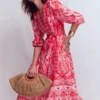 Cary Cotton Midi Dress Red Ornamental Garden Mono Cary Cotton Midi Dress Red Ornamental Garden Mono