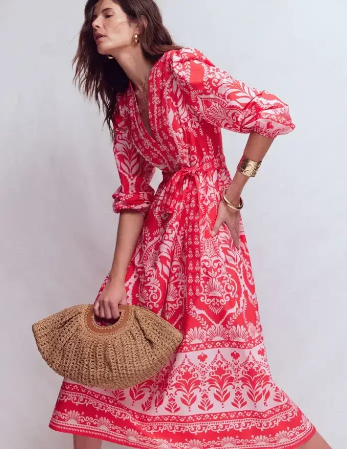Cary Cotton Midi Dress Red Ornamental Garden Mono Cary Cotton Midi Dress Red Ornamental Garden Mono