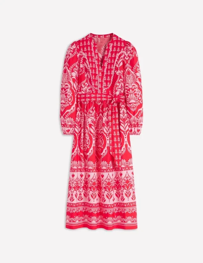 Cary Cotton Midi Dress Red Ornamental Garden Mono Cary Cotton Midi Dress Red Ornamental Garden Mono