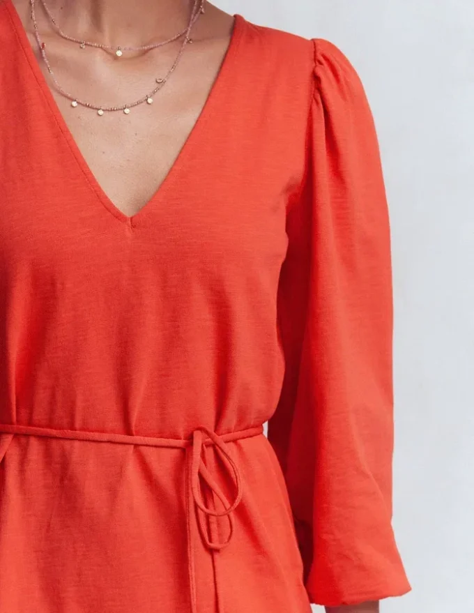 Cary V-Neck Jersey Dress Blood Orange Cary V-Neck Jersey Dress Blood Orange