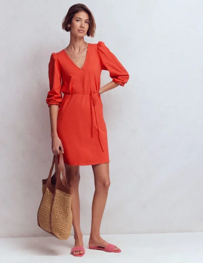 Cary V-Neck Jersey Dress Blood Orange Cary V-Neck Jersey Dress Blood Orange