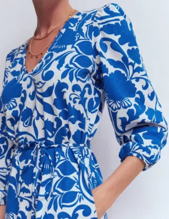 Cary V-Neck Jersey Dress Blue, Flourishing Meadow