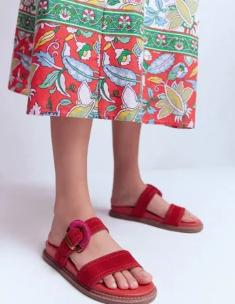 Caryl Double Strap Sandals Post Box Red