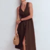 Catherine Button Linen Dress Bitter Chocolate Catherine Button Linen Dress Bitter Chocolate