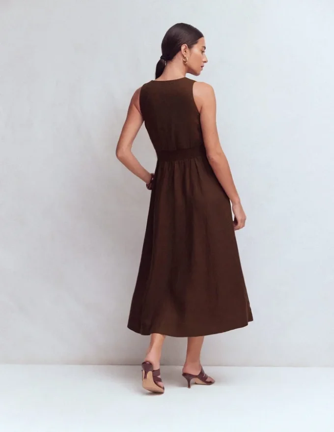 Catherine Button Linen Dress Bitter Chocolate Catherine Button Linen Dress Bitter Chocolate