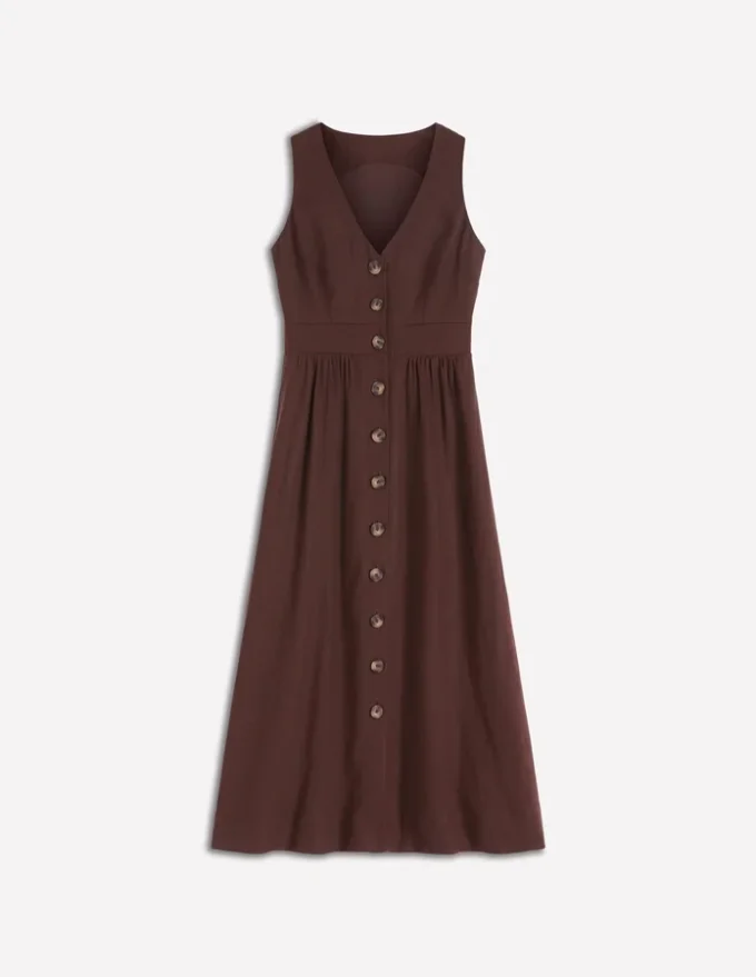 Catherine Button Linen Dress Bitter Chocolate Catherine Button Linen Dress Bitter Chocolate