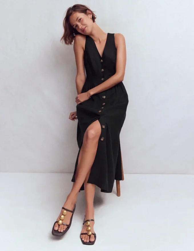 Catherine Button Linen Dress Black Catherine Button Linen Dress Black
