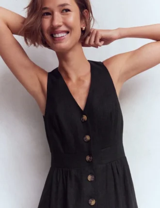 Catherine Button Linen Dress Black