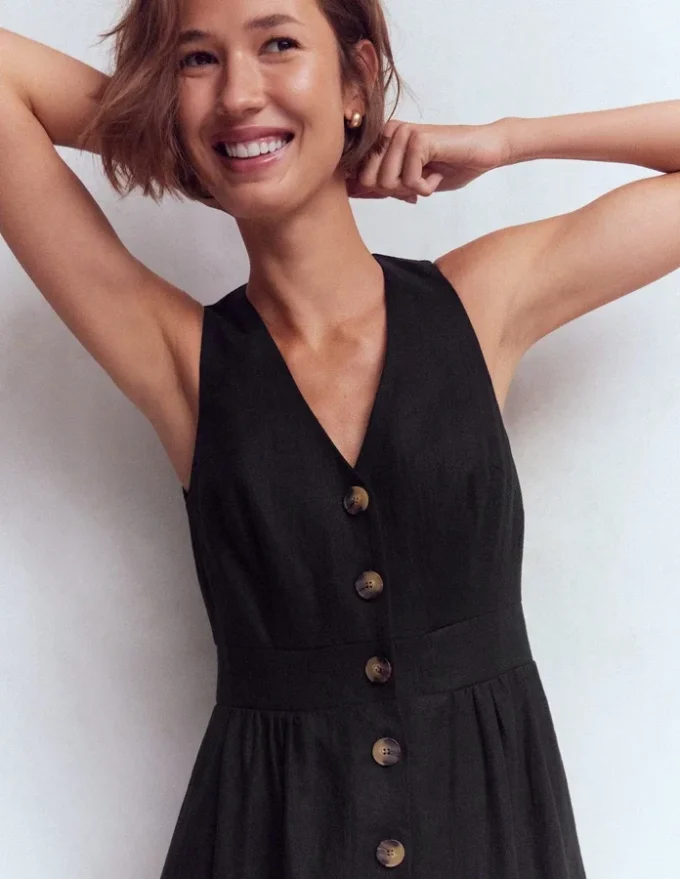 Catherine Button Linen Dress Black Catherine Button Linen Dress Black