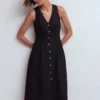 Catherine Button Linen Dress Black Catherine Button Linen Dress Black