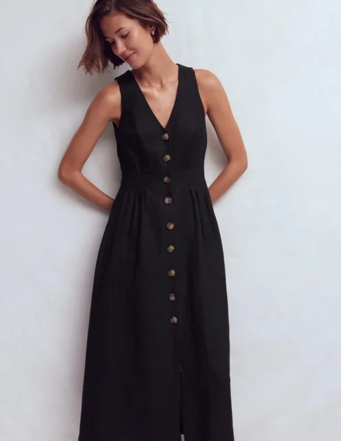 Catherine Button Linen Dress Black Catherine Button Linen Dress Black