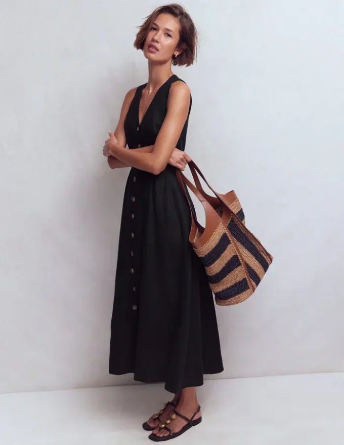 Catherine Button Linen Dress Black Catherine Button Linen Dress Black