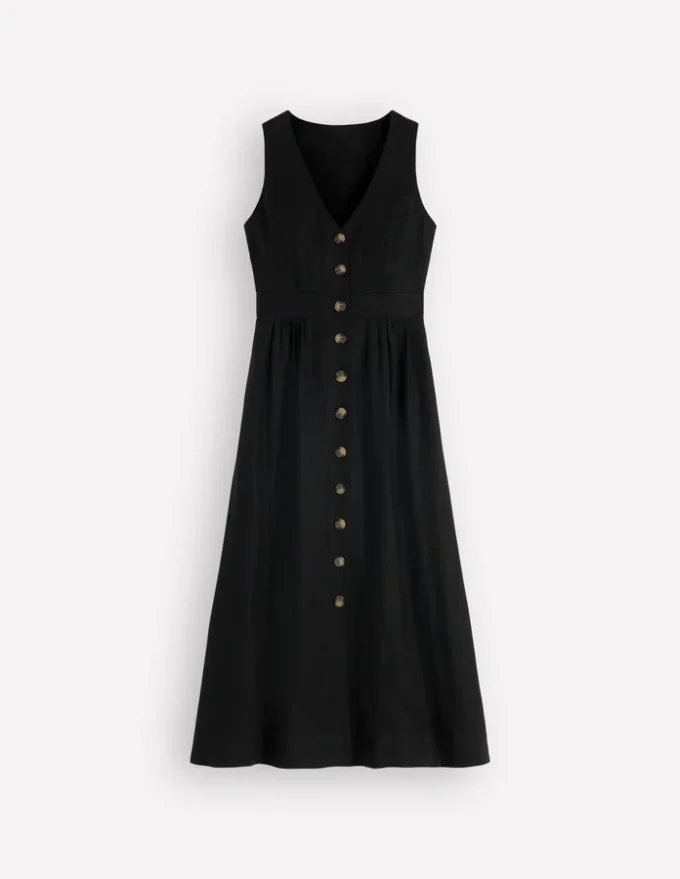 Catherine Button Linen Dress Black Catherine Button Linen Dress Black