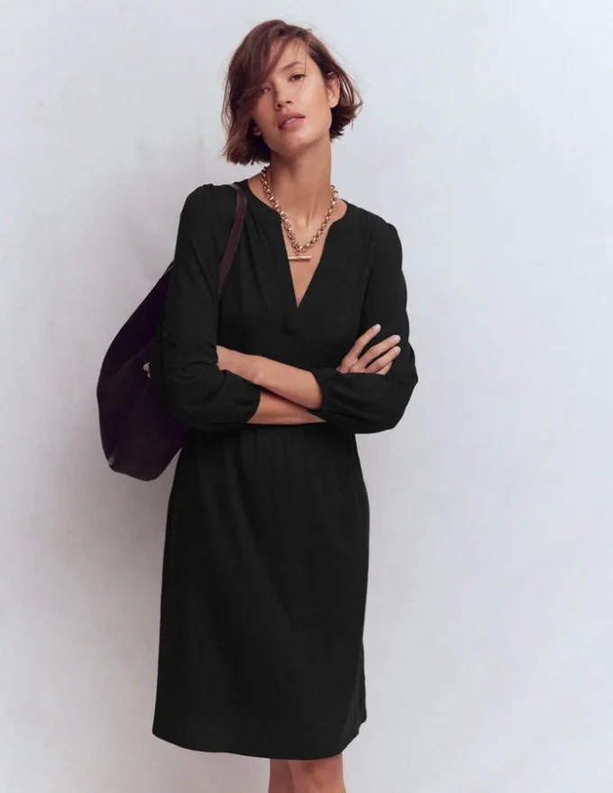 Cathy Notch Neck Jersey Dress Black Cathy Notch Neck Jersey Dress Black